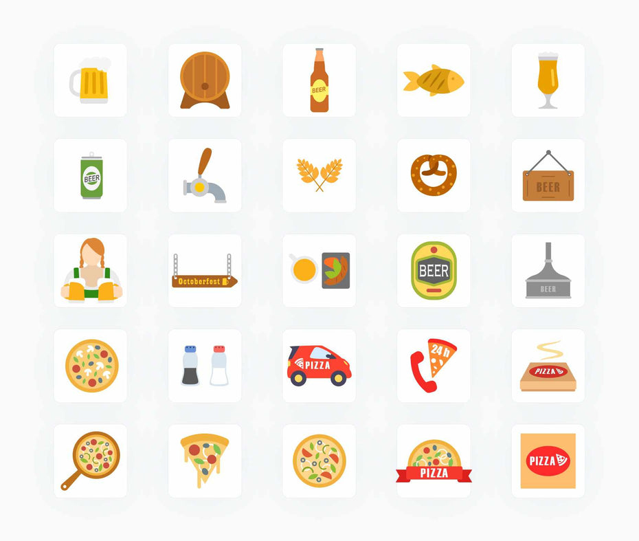 Beer Wine and Pizza-Flat-Vector-Icons Icons Beer Wine and Pizza Flat Vector Icons S12092101 powerpoint-template keynote-template google-slides-template infographic-template