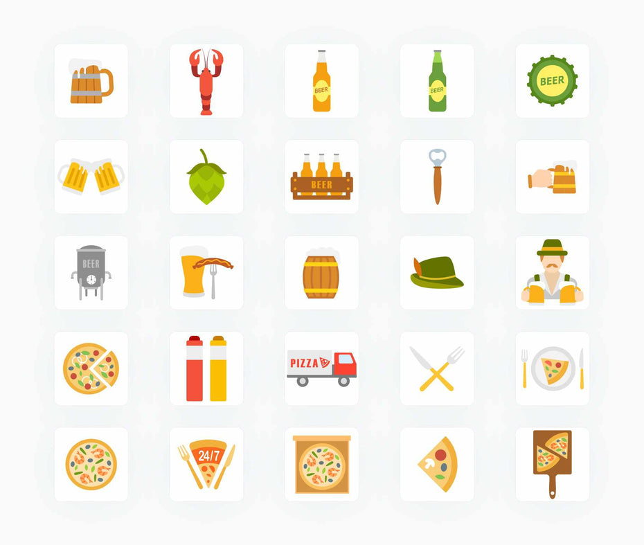 Beer Wine and Pizza-Flat-Vector-Icons Icons Beer Wine and Pizza Flat Vector Icons S12092103 powerpoint-template keynote-template google-slides-template infographic-template