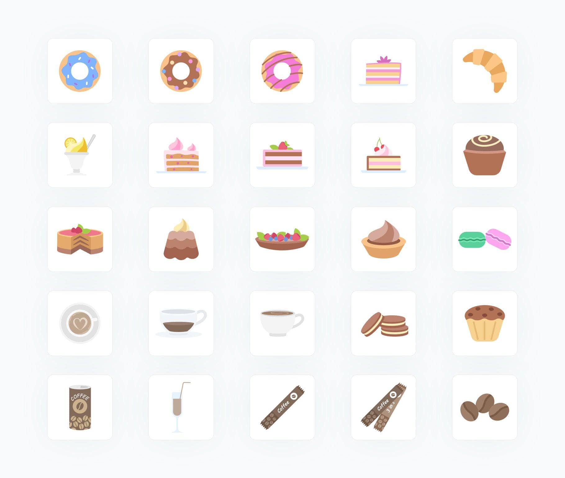 Coffee-Donuts-Cakes-Flat-Vector-Icons Icons Coffee Donuts and Cakes Items Flat Vector Icons S02142202 powerpoint-template keynote-template google-slides-template infographic-template