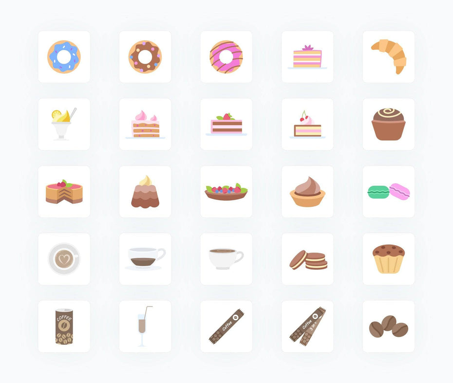 Coffee-Donuts-Cakes-Flat-Vector-Icons Icons Coffee Donuts and Cakes Items Flat Vector Icons S02142202 powerpoint-template keynote-template google-slides-template infographic-template