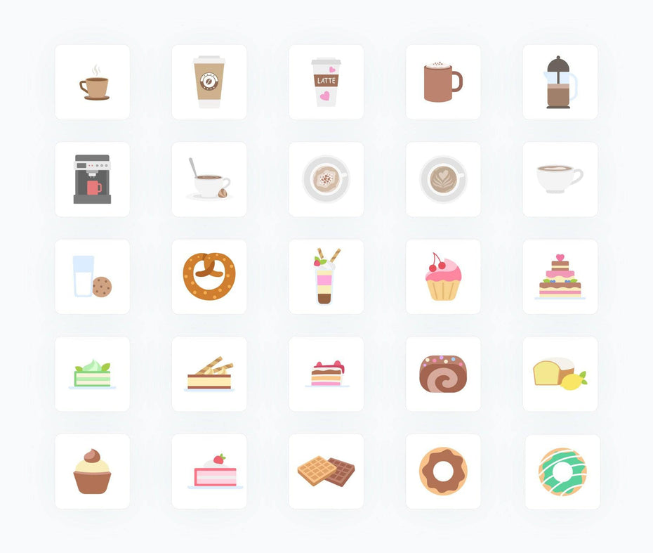 Coffee-Donuts-Cakes-Flat-Vector-Icons Icons Coffee Donuts and Cakes Items Flat Vector Icons S02142203 powerpoint-template keynote-template google-slides-template infographic-template
