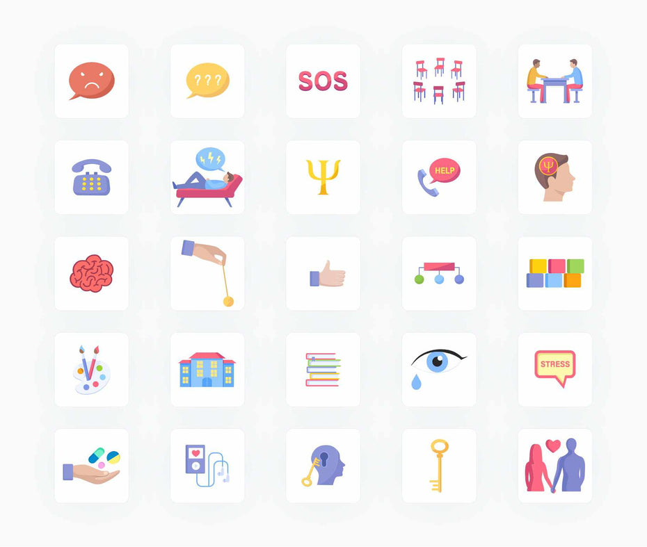 Mental Health-Flat-Vector-Icons Icons Mental Health Flat Vector Icons S12082103 powerpoint-template keynote-template google-slides-template infographic-template