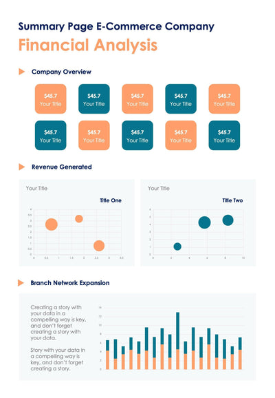 One-Pagers-Slides Infographics Aquamarine E Commerce Company Financial Analysis One Page Summary Report Document powerpoint-template keynote-template google-slides-template infographic-template