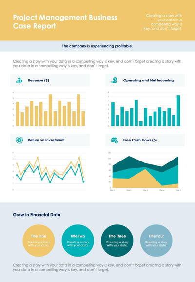 One-Pagers-Slides Infographics Yellow and Green Project Management Business Case One Page Report Document powerpoint-template keynote-template google-slides-template infographic-template