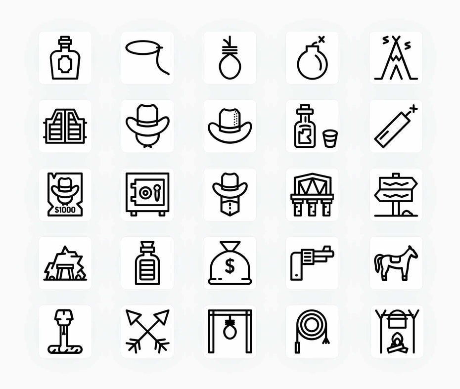 Western-Outline-Vector-Icons Icons Western Outline Vector Icons S12222102 powerpoint-template keynote-template google-slides-template infographic-template