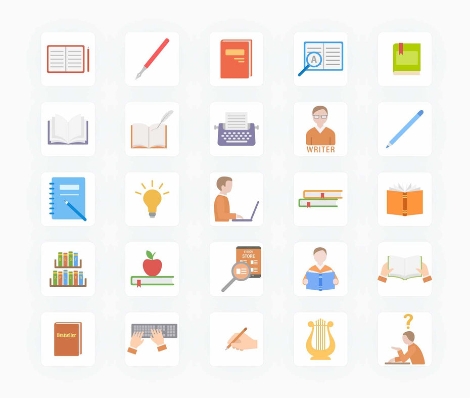 Writers and Books-Vector-Icons Icons Writers and Books Vector Icons S12092101 powerpoint-template keynote-template google-slides-template infographic-template