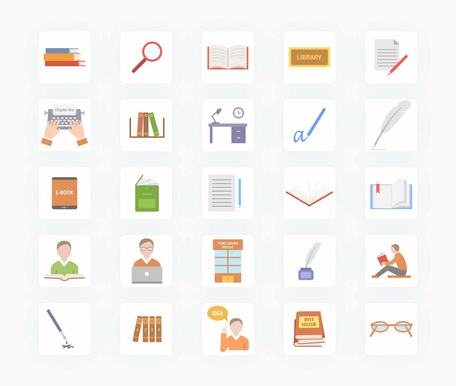 Writers and Books-Vector-Icons Icons Writers and Books Vector Icons S12092103 powerpoint-template keynote-template google-slides-template infographic-template