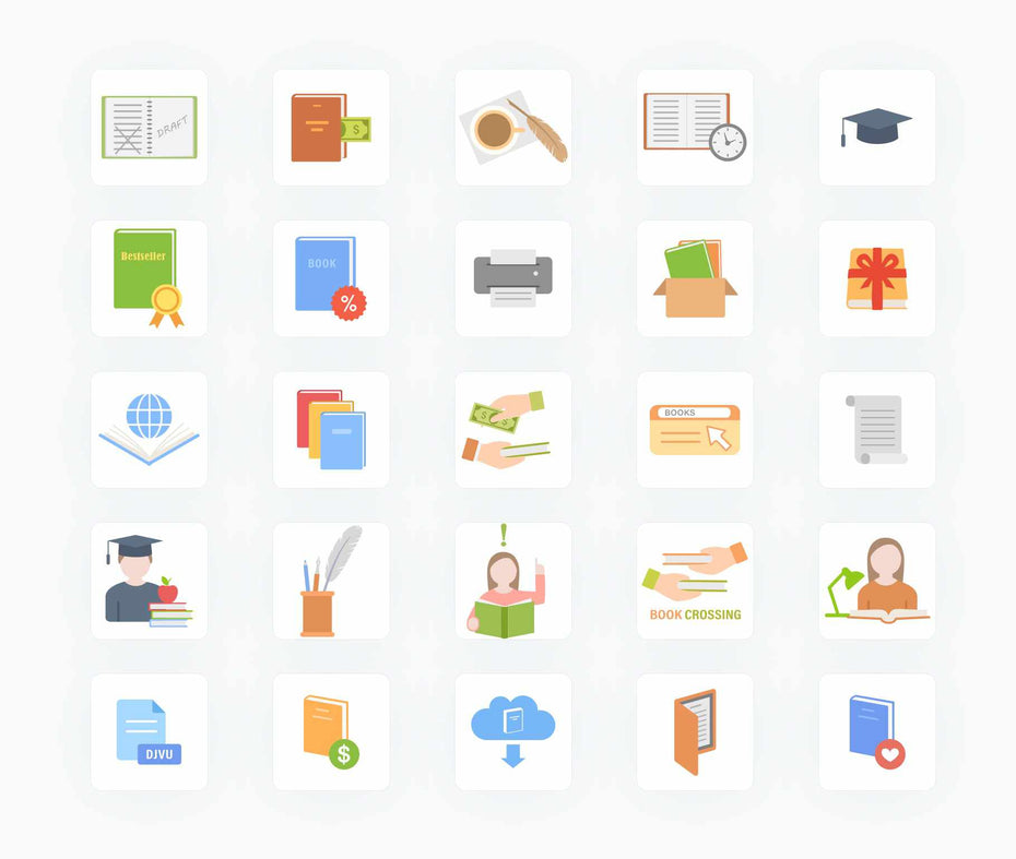 Writers and Books-Vector-Icons Icons Writers and Books Vector Icons S12092104 powerpoint-template keynote-template google-slides-template infographic-template